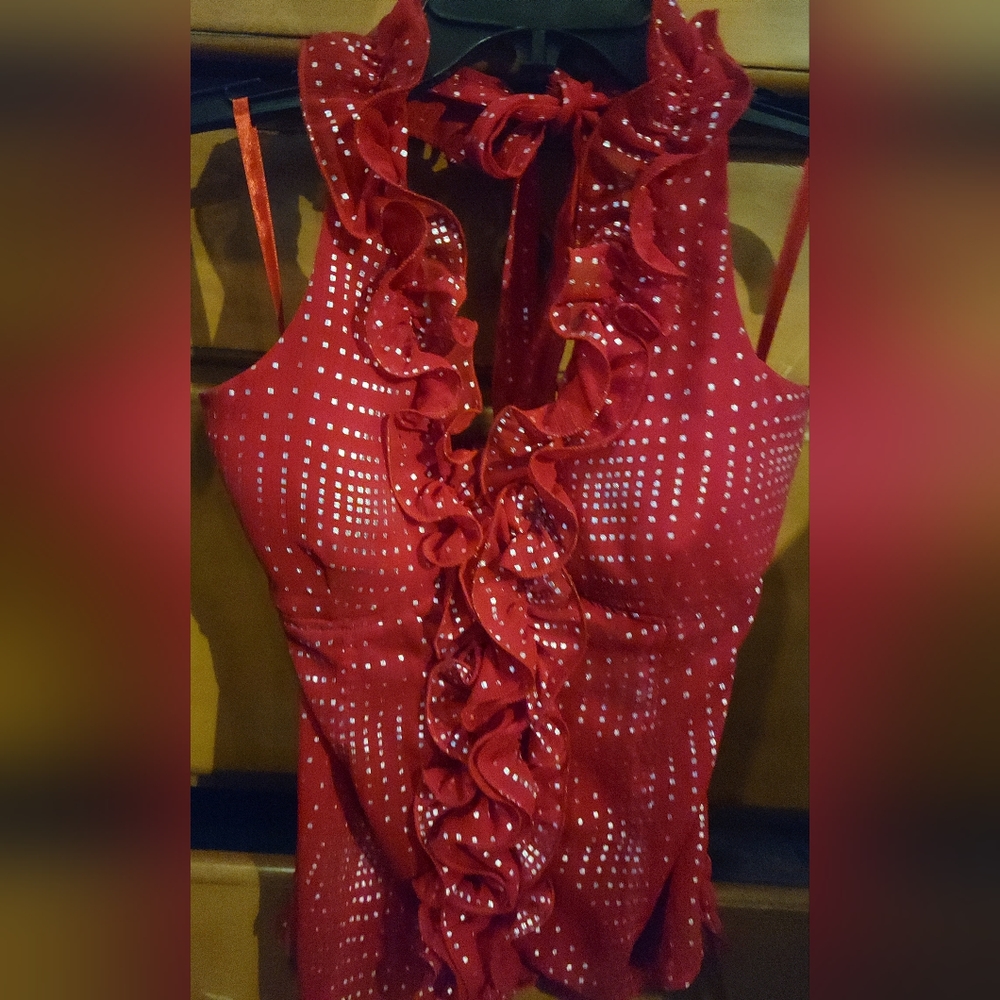 Ladies Red Halter Shirt, Size Large. - Picture 2 of 7